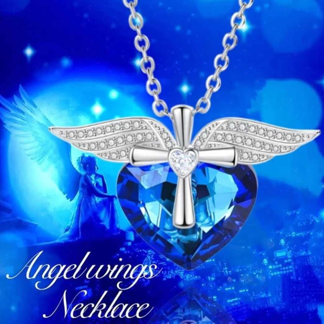 Amazon Swarovski Crystal Heart Necklace With Angel Wings Swarovski