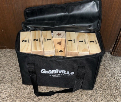 Giantville Large Tumbling Timber Toy Blocks with Dice & Carry Bag Pine Wood NEW