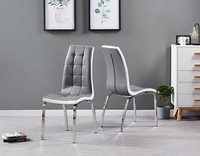 Dining Chairs Set of 2 Grey Faux Leather Chrome Sturdy Legs Home Modern Kitchen