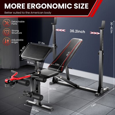 Adjustable 900LBS Olympic Weight Bench Set with Barbell Rack, Preacher Curl NEW!