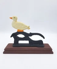 Vintage White Duck Cast Iron Nut Cracker On Wood Base Homestead Farm Quackhead