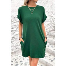 Pocketed Round Neck Short Sleeve Dress