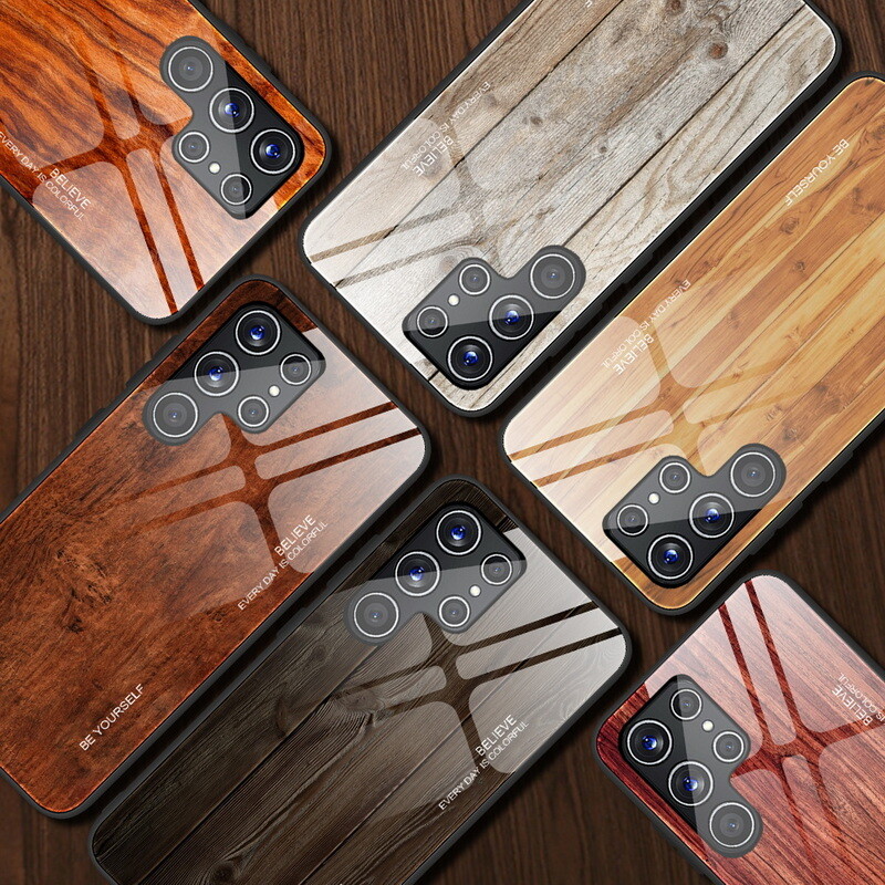 Wood Pattern Glass Phone Case for Samsung S24 Ultra S23 FE S22 A54 A53 A14
