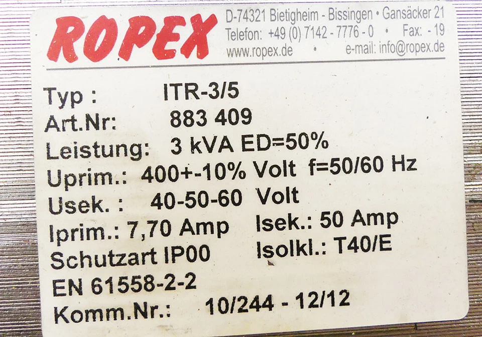 ROPEX ITR-3/5 TRANSFORMATOR 883 409 -unused- - Bild 3 von 3