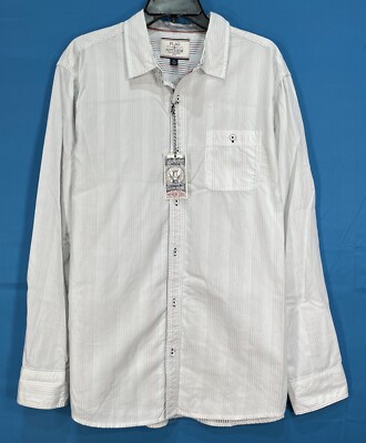 Nwt FLAG & ANTHEM White/Multi STRIPE Textured Cotton 1-POCKET Button-Up SHIRT XL