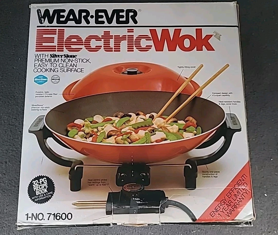 Vintage MCM Wear-Ever Electric Wok Non-stick Surface Made in USA Lite Use Box