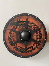 24'' Viking Wooden Shield With Norse Dragon Handmade Shield For LARP Cosplay