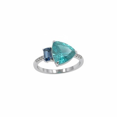 More Than Iconic Lab Created Blue Topaz & Crystal Ring w/ Rhodium Plating SZ 10