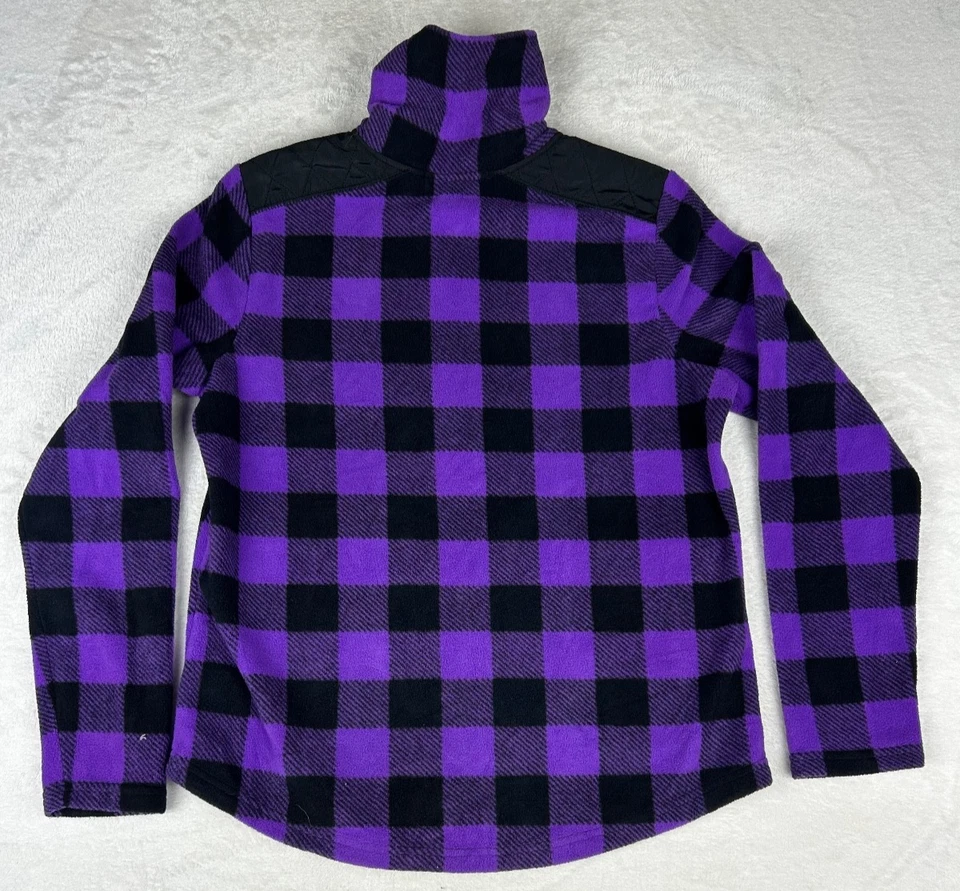 CHAPS SPORT Ralph Lauren Womens Purple Black Check Fleece Full Zip Jacket Medium - Image 3 of 4