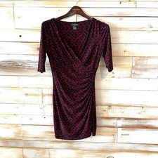 Lauren Ralph Lauren Dress Women’s 2 Red Black Geo Ruched Pattern Knee Length