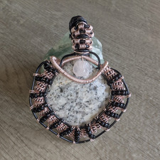 Handcrafted Wire Wrapped Copper Pendant Natural Gray Stone Asymmetrical Charm