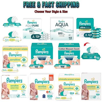 Pampers Baby Wipes, Water Based, Hypoallergenic, 99% Water (Select Size & Style)