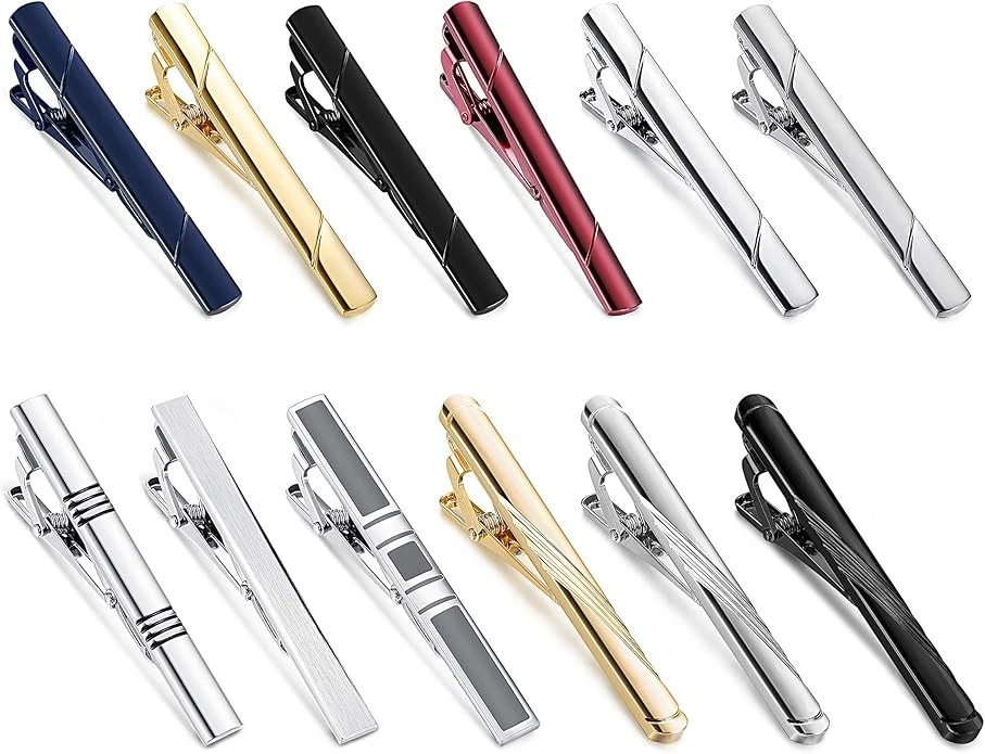 12 peças conjunto de clipes de gravata masculinos clipe de barra de gravata preta para casamento gravata regular... - Imagem 2 de 4