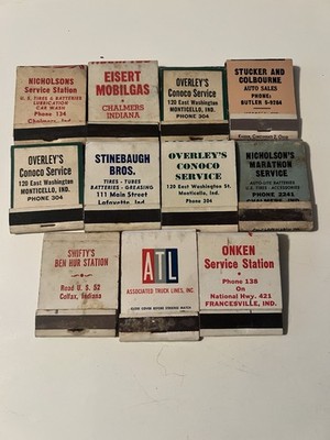 Vintage Matchbook Lot 11 Gas Oil Service Station Indiana Marathon Conoco 