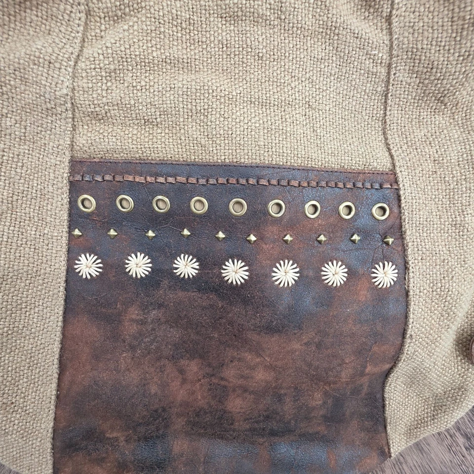 Bolso HOBO International Positano Cuero Marrón Arpillera Tostado Boho Nuevo de Lote Antiguo Sin Stock Años 90 Foto 3 de 4