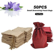 50 Mini Drawstring Gift Bags Small Pouch Fabric Linen Small Party Wedding Favour