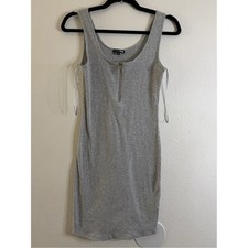 Fashion Nova Light Gray Ribbed Tank Midi Dress with Front Zip
