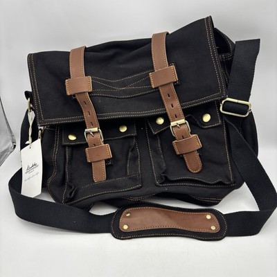 Vtg Kaukko Messenger School Bag Canvas & Leather NWT 14x12 x3'' Men s Black Urban