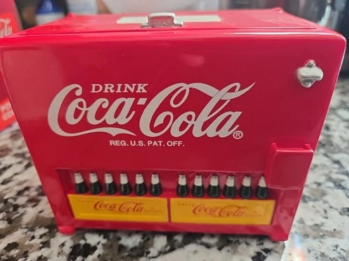 Coca-Cola Vintage Collectible Coin Bank Fridge. Porcelain with Stopper