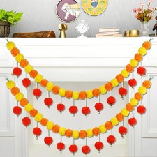 2 Pcs Marigold Garland with Pearls, 5 Feet Artificial Marigold Flowers Garlan...