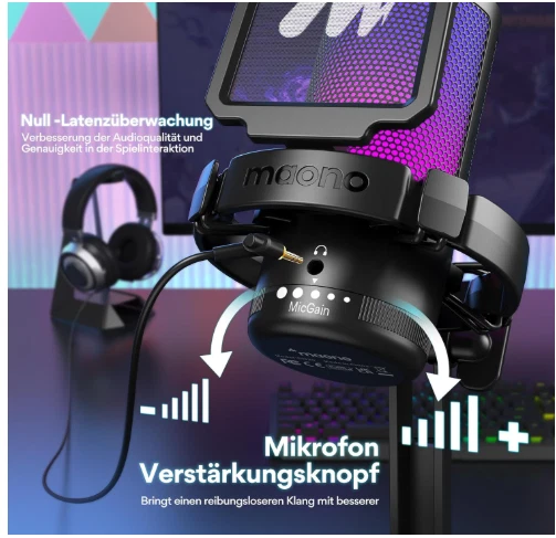 MAONO USB Gaming Mikrofon, Noise Cancellation Kondensator Microphone mit Mute, G - Bild 3 von 4