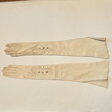 Vtg Antique 1920s White Kid Leather Long Opera Gloves Small Size 19.5" long