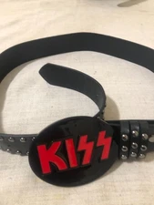 ROMWE KISS BAND BLACK STUDDED FASHIOM BELT WITH BUCKLE BELT SIZE 35 1/2 INCHES