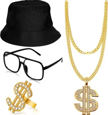 Gejoy Hip Hop Costume Kit 80s 90s Rapper Accessories Outfit for Men Black 