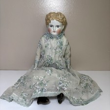 Antique Blonde China Head Shoulder Doll Cloth Body Leather Feet 20"