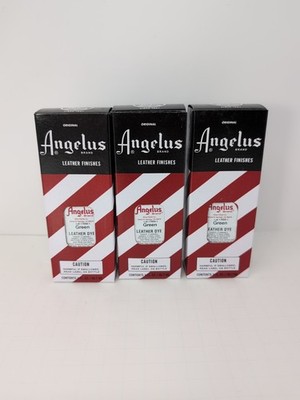 Lot Of 3 Angelus Green Leather Dye 3 (3oz) Bottles W/Applicator