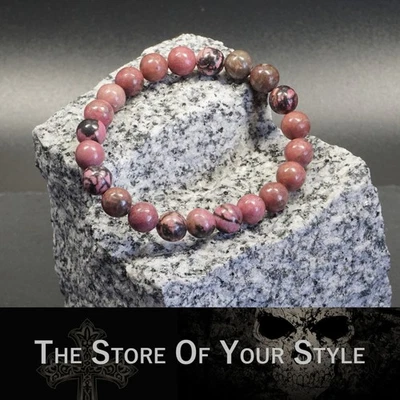Perlenarmband Rhodonit Rose rosa Steinperlen Boho Casual Armband Unisex Schmuck - Bild 1 von 2