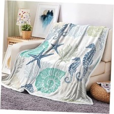 Ocean Throw Blanket, Nautical Coastal Throw Blanket, Summer Blue 50X60 Beach