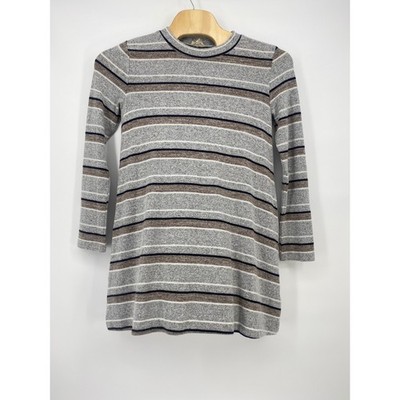 Hem & Thread Tunic Top Large Grey Striped Lace Up Back Excellent