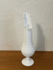 Vintage Fenton Hobnail Milk Glass Swung Vase 12 Finger 13.5 inch Chipped Base