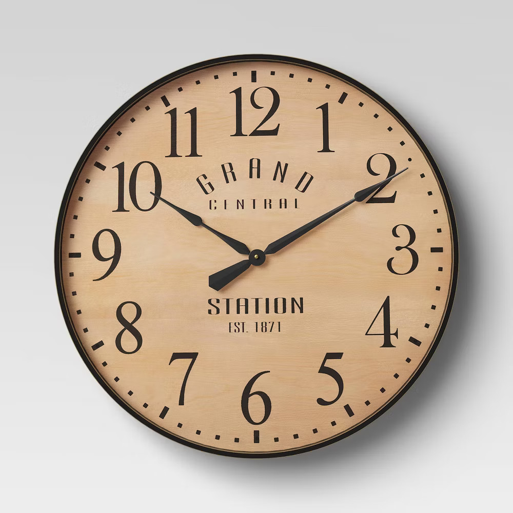 26" Grand Central Station Wall Clock Tan/Black - Threshold