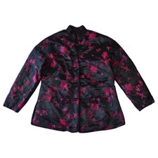 Vintage Black and Pink Floral Satin Brocade Jacket Size Small Medium
