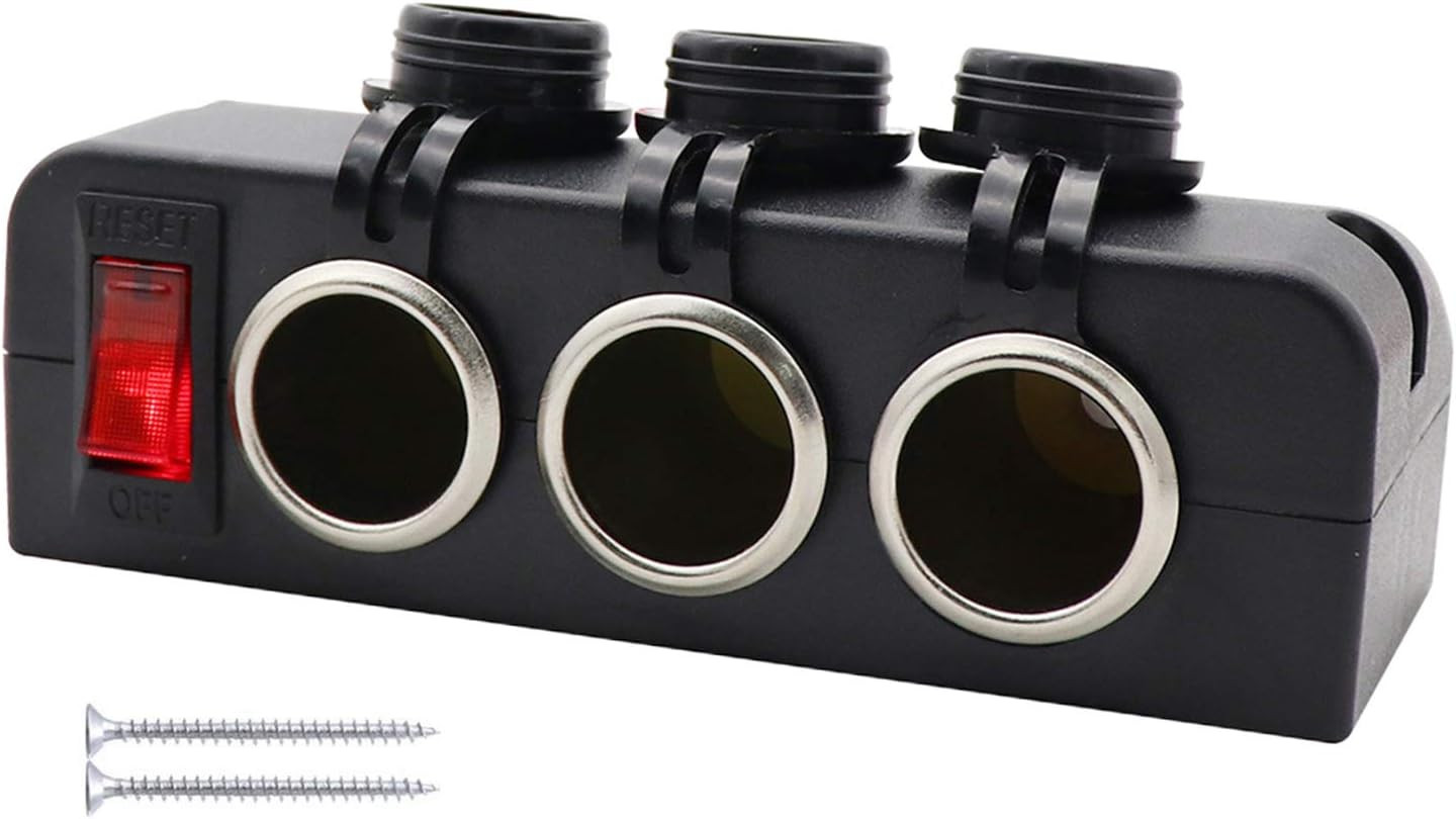 3 Socket Cigarette Lighter Splitter 12V Power Outlet Adapter with LED On/Off Swi