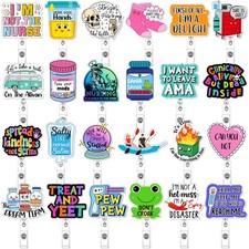 24 Pcs Funny Badge Reel Nurse Cute Retractable Name ID Clip Badge Holder for ...