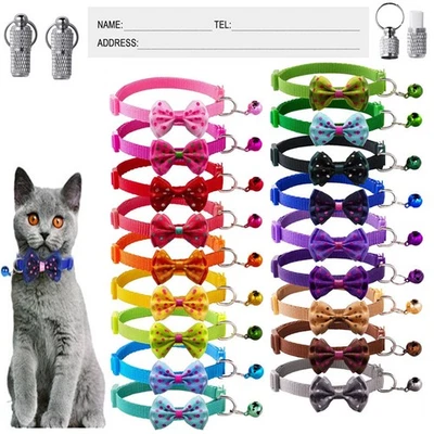 18 Pcs Lot Adjustable Reflective Nylon Breakaway Cat Collar With Bell For Kitten - Image 1 of 4