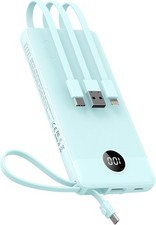 Portable Power Bank with Built-In Cables   10000mAh, Slim, Fast Charge USB-C
