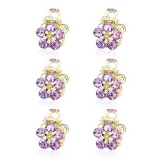 6Pcs Small Flower Hair Clips wiht Rhinestones, Decorative Metal Claw Purple