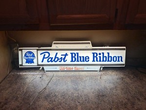 Pabst Blue Ribbon PBR Vintage Lighted Sign Cold Beer Bar Cave 36" X 11x 4" Ad 🍺