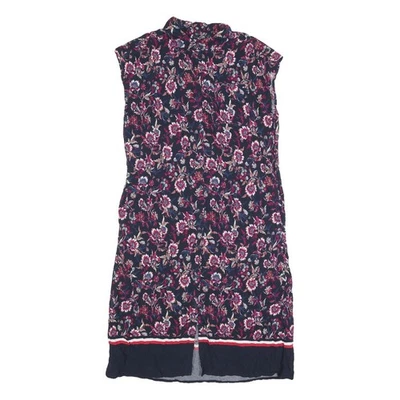 TOMMY HILFIGER Femmes Bleu Floral Robe Chemise Coton Blend sans Manche S Bouton - Photo 1/4