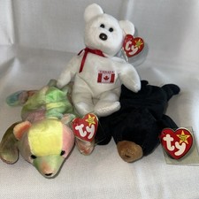 Lot 3 TY Beanie Baby Bears W/tags 4th 5th Gen Maple, Blackie, Sammy Retired Toy