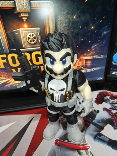 Marvel Punisher Mario Collectible Vinyl Figure Black Gray White Comic Book Theme