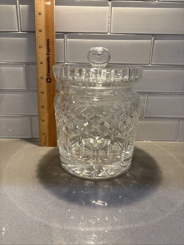 VTG Waterford Crystal Biscuit Cookie Candy Barrel Jar W/ Lid 6" Lismore MINT