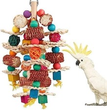 Bird Toys, Parrot Toys for Large Birds,Natural Corn Cob and Loofah Slices Bird C