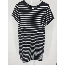 Old Navy Womens Sz L Knee Length Shirt Dress Short Sleeve Black White Striped