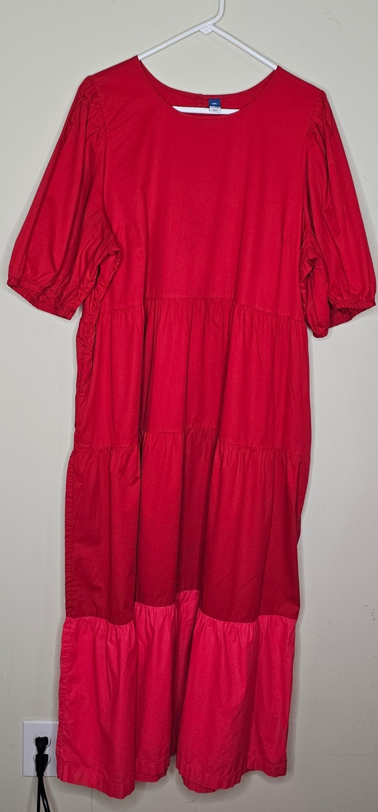 Old Navy Women's Red Pink Tiered Maxi Dress Round Neck XXL 100% Cotton