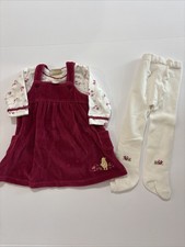 VTG Classic Winnie the Pooh Girls 3M Embroidered Jumper Dress Tights Velour